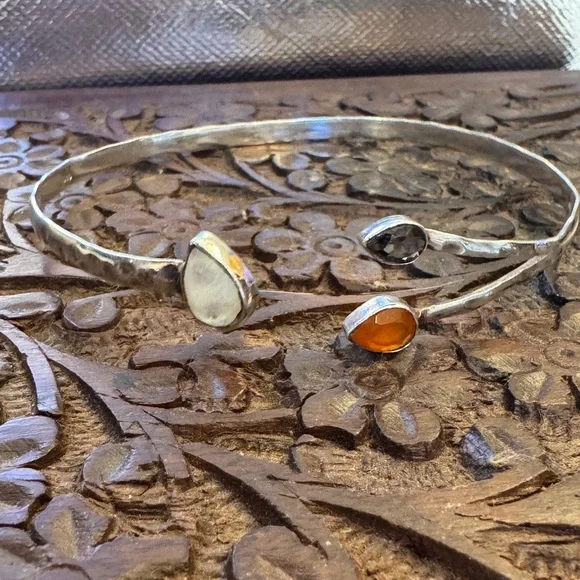 Hammered Gemstone Sterling Cuff Bracelet